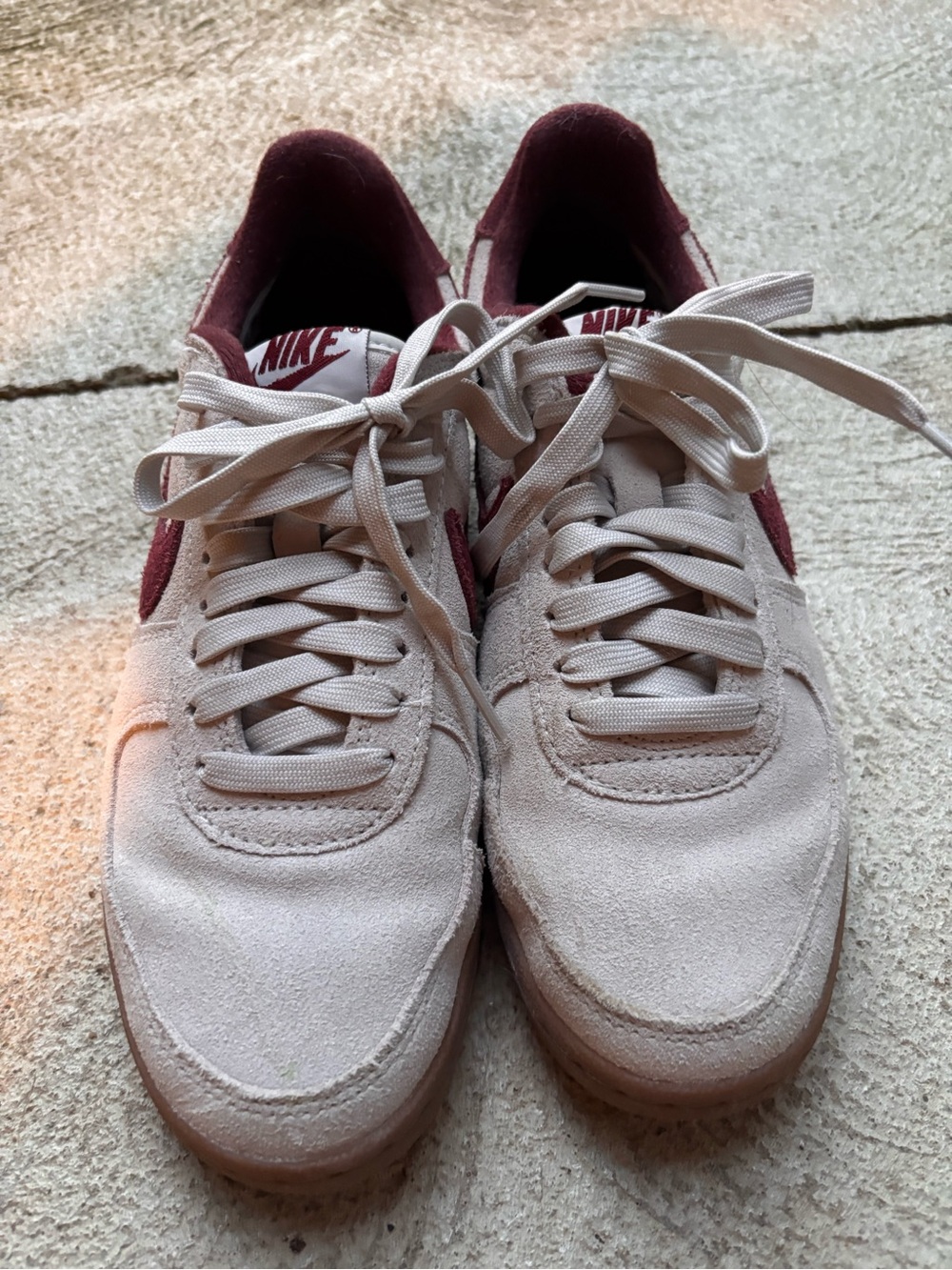 Nike Women’s Low-Top Suede Sneakers - Light Grey & Burgundy